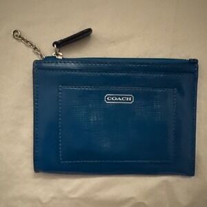 Coach Darcy Crossgrain Teal Saffiano Leather Key Ring Card Case Wallet